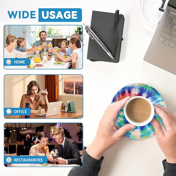 Drinks Coasters Set of 4, Rainbow Tie-Dye Round 4" Cup Coasters, Absorbent Ceramic Stone Coasters with Cork Base, Cute Coasters for Table Home Décor, Ideal Gifts for Women Men