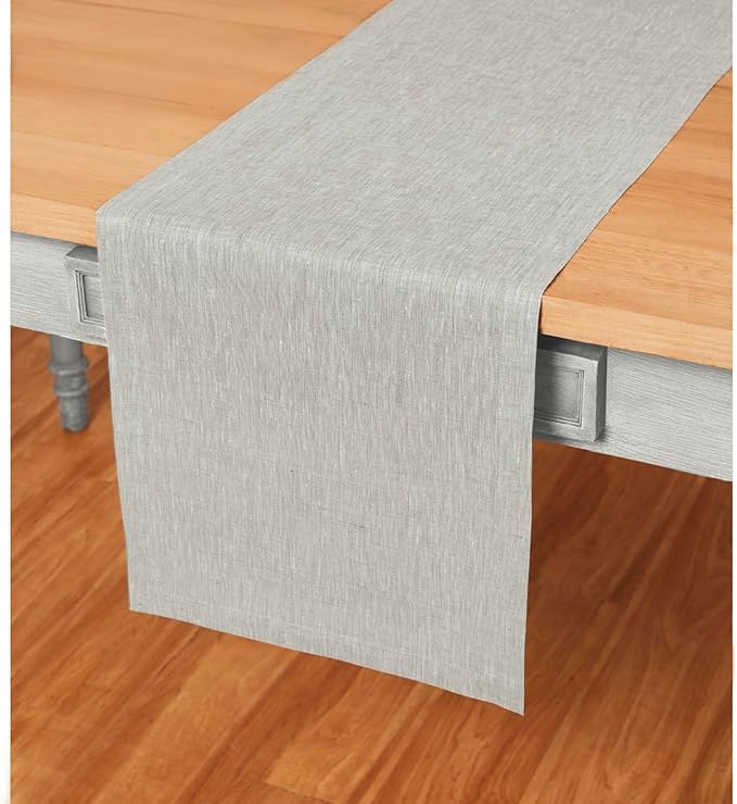 Solino Home Linen Table Runner 48 Inches - 100% Pure Linen Oyster Grey Table Runner 14 x 48 Inch Ideal for Dresser and Coffee Tables - Spring, Easter - Athena
