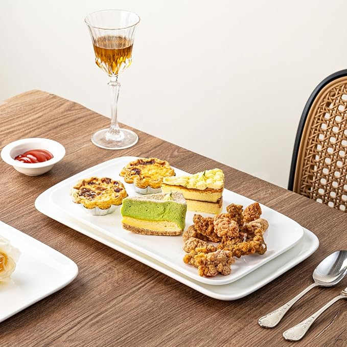 White Serving Platters Set of 2 – 14 Inch Rectangular Serving Platters, Large Porcelain Serving Platters for Party, Appetizers, Sushi, Steak & Dessert