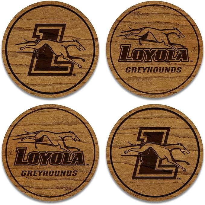 LazerEdge Loyola Greyhounds Wooden Coaster Set - Cherry Wood - Officially Licensed Product - 4-Pack