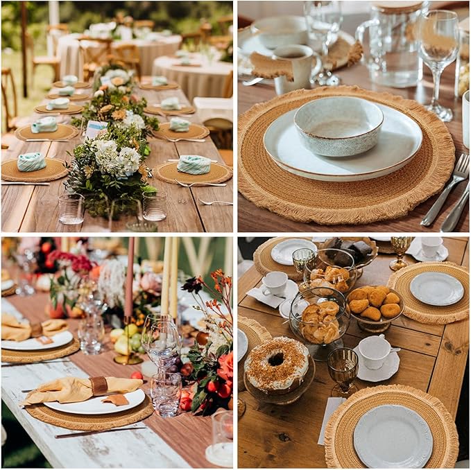 13.8 in Round Woven Placemats Set of 8, Washable Cotton Rope Place Mats for Dining Table Decor, Boho Farmhouse Rustic Table Mats Plate Chargers for Dinner Plates