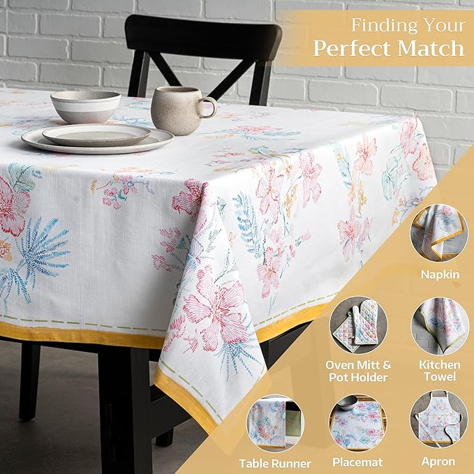 Maison d' Hermine Table Cloth Rectangle Table 100% Cotton 70 x 90 Inches Tablecloth Reusable Decorative for Dining Room Farmhouse Home Valentines Day Decorations Spring Summer - Paradise Island