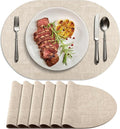 Placemats for Dining Table Set of 6 Non-Slip, Heat Resistant Oval Leather Placemat Double Layer, Waterproof Table Mats Easy to Clean for Kitchen Dining Room Coffee Office Table, Beige