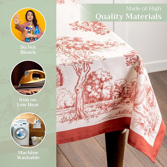 Maison d' Hermine Table Cloth Rectangle Table 100% Cotton 70 x 120 Inches Fall Tablecloth Reusable Everyday Use for Thanksgiving Christmas Decorations Dining Farmhouse Party (Holy Jouy - Red)