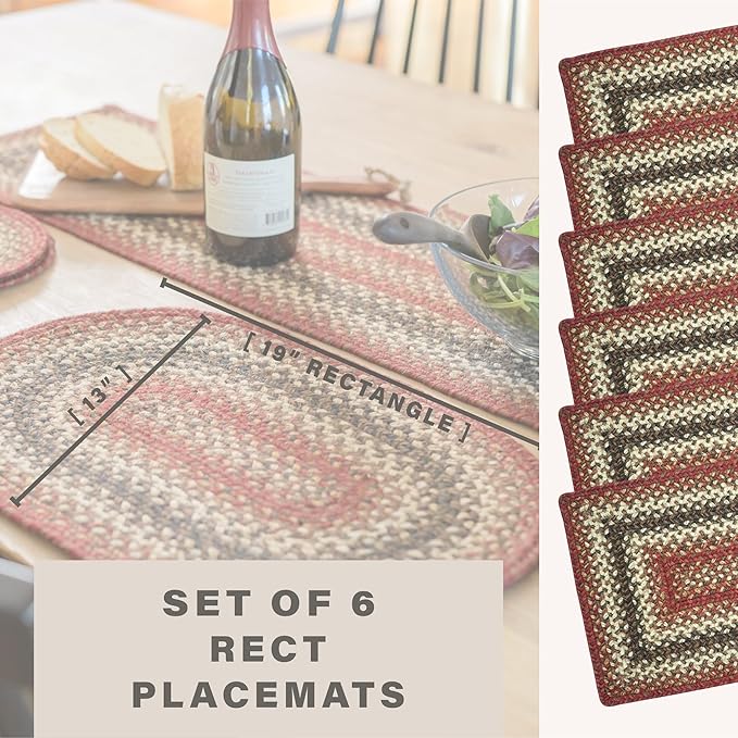 Homespice Chester Dining Placemats, Warm Lodge and Cabin Decor, Set of 6, Red - 13x19 Rectangle Table Mats - Vibrant Colors, Durable, Easy to Clean and Protects Furniture
