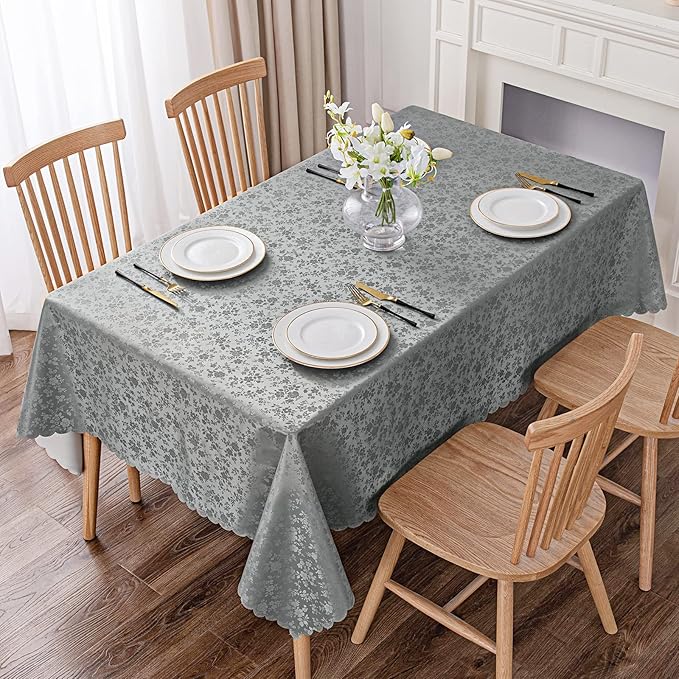 Smiry Rectangle Table Cloth, Waterproof Heavy Duty Vinyl Tablecloths, Wipeable Washable Table Cover for Kitchen and Dining Room (Grey, 52" X 70")