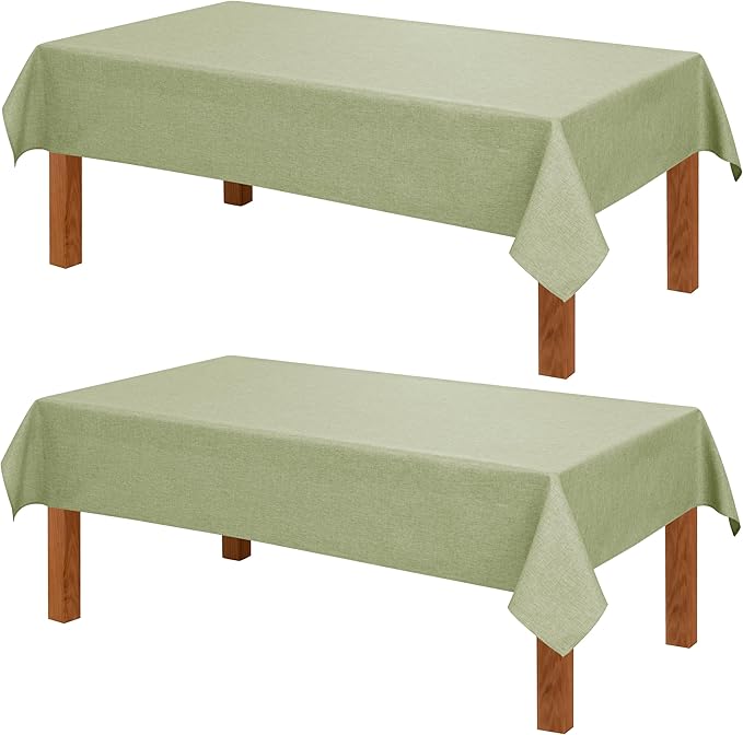 Hiasan 2 Pack Faux Linen Rectangle Tablecloth - Wrinkle and Stain Resistant Washable Table Cloth for Kitchen Dining Room Holiday Table Cover for Party Dinner, Green, 54 x 120 Inch