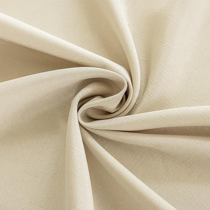 Water Resistant 60 Inch Beige Round Table Cloth, Textured Wipeable Round Tablecloth, Anti-Scratch Faux Linen Fabric for Card Table Dining Room Kitchen Patio