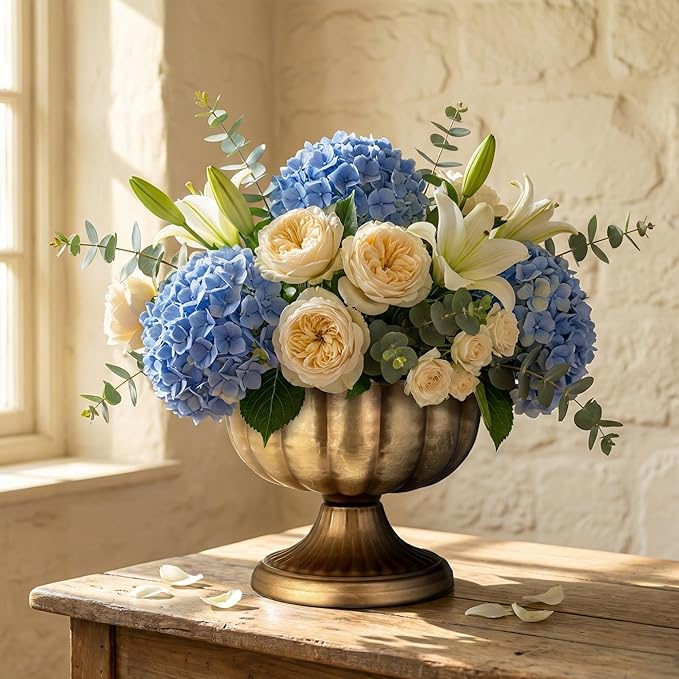 20 Pcs Vintage Gold Compote Vase for Centerpieces Compote Bowl 8'' Wide Vintage Decorative Antique Urn Planter Vase for Wedding Event Anniversary Party Indoor Outdoor Activity