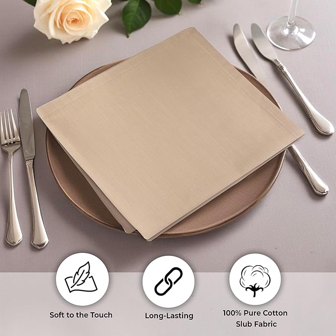 Urban Villa Harvest DinnerNapkins Set of 6Over Sized 20''x20'' Fall ClothNapkins Taupe Color Dinner Napkins Cloth Napkins 100% Cotton Thnaks Giving Cloth Napkins Premium Quality DinnerNapkins