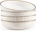 KooK Pasta Bowls, Ceramic, Embossed Serving Bowls For Stews and Salads, Large Capacity, Microwave & Dishwasher Safe, Ivory with Dark Copper Accents, Set of 4, 40 oz, Narbonne Collection