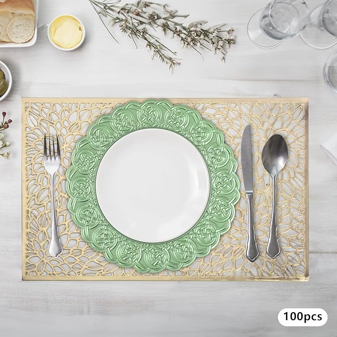 Charger Plates, 100pcs Green 13inch Plastic Dinner Plate, Round Plastic Dinner Plate with Delicate Texture for Parties Wedding (Green)