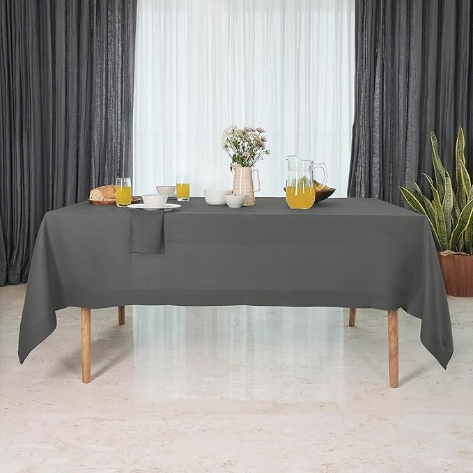 D'Moksha Homes Charcoal Grey Linen Tablecloth 60 x 84 Inch - 100% Pure Linen Table Cloth for Rectangle Tables - Machine Washable Cloth Tablecloth for Spring, Easter
