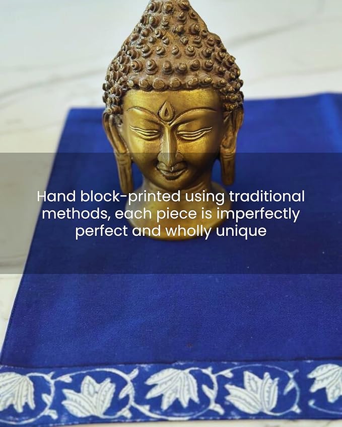Handmade Cotton Placemats – Artisan Block-Printed Table Placemats | Soft, Washable & Timeless Dining Table Décor for Everyday Gatherings (Blue Lotus | Set of 6)