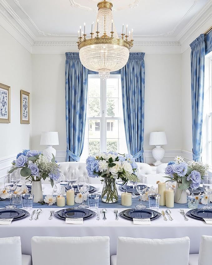Hioasis 350pcs Blue and Silver Plates - Blue Party Plates for 50 Guest, Include 100 Heavy-duty Plates(20% Thicker Than Standard), 150 Cutlery Set, 50 Napkin, 50 Cups