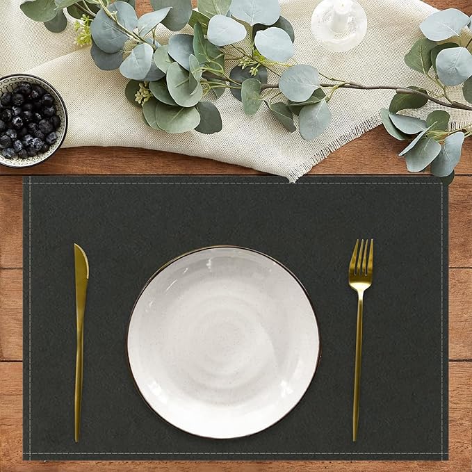 Black Placemats Set of 4 for Dining Table Solid Color Place Mats Washable Rectangular Table Mats for Party Home Kitchen Restaurant Decor 12x18 Inch