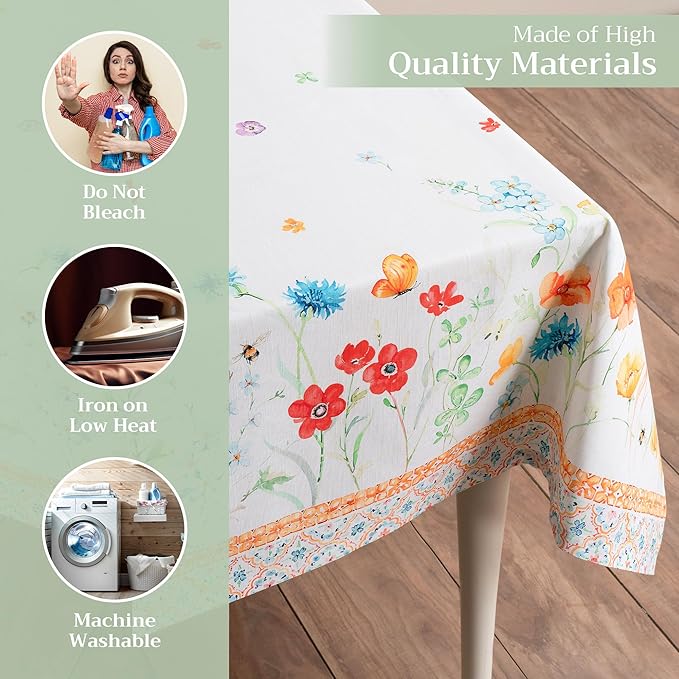 Maison d' Hermine Table Cloth Rectangle Table 100% Cotton 54 x 72 Inches Tablecloth Reusable Decorative for Dining Room Farmhouse Home Valentines Day Decorations Spring Summer - Summer Whisper