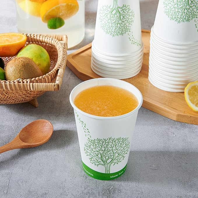 ECOLipak 240 Count 12 oz Compostable Paper Cups, Biodegradable Disposable Paper Coffee Cups with PLA Lined, Eco-friendly Hot Drinking Cups for Party, Picnic,Travel,and Events