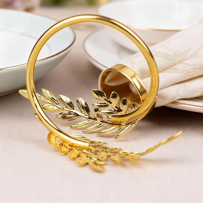 Napkin Rings 10Pcs Metal Gold Napkin Rings, Wheat Ear Shape Napkin Holder for Party, Family Dinner Wedding, Table Decorations (Gold, 10 Pcs)