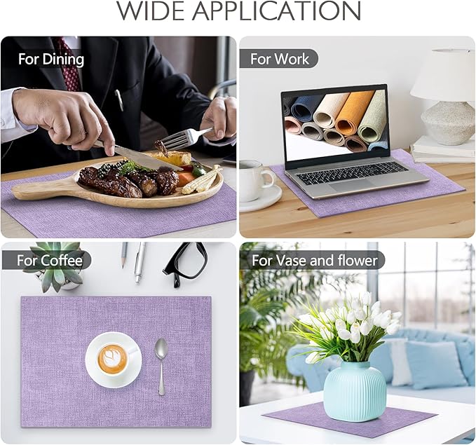 Faux Leather Placemats Set of 8 Washable PU Table mats for Kitchen Table - Heat Resistant, Waterproof, Easy Clean, Anti Slip 11.8" x 17" (Purple-8 Pack)