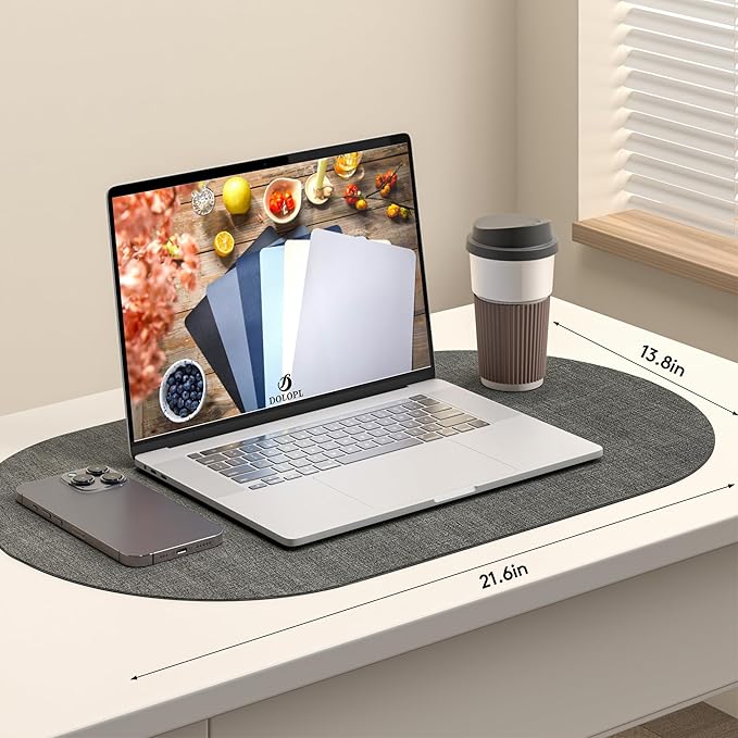 DOLOPL Large Placemats Set of 6, Oval Reversible Wipeable & Non-Slip Place Mats, Modern Faux Leather Table Mats for Kitchen, Neutral Tablemats for Dining Table Decor, Wedding, Party(Charcoal)