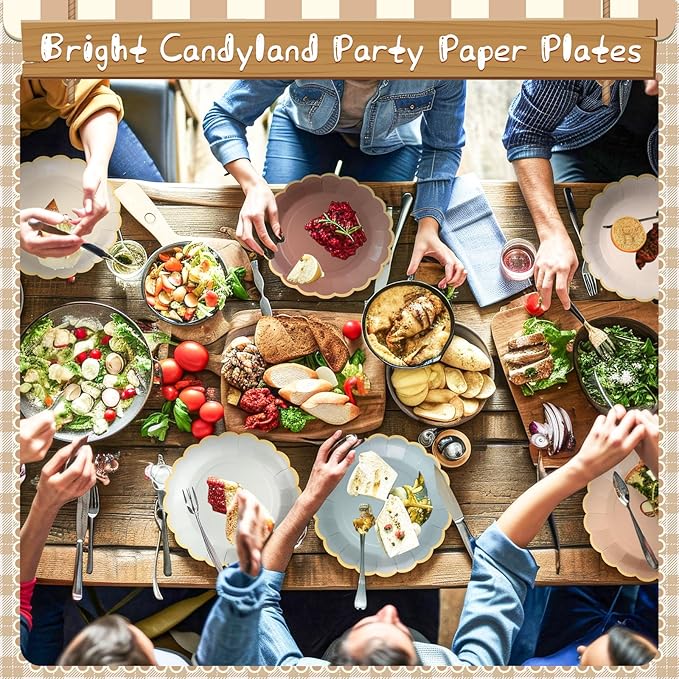 48 Pcs Morandi Color Paper Plates 9 Inch Pastel Scalloped Disposable Colored Boho Dinner Dessert Paper Plates for Birthday Wedding Bridal Party Supplies, 6 Colors