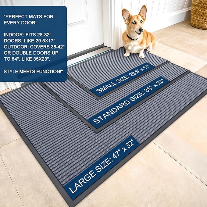 OLANLY Front Door Mat Indoor Outdoor Entrance, Waterproof Heavy Duty Doormat, Fade Resistant, Low Profile, Easy Clean Patio Porch Welcome Floor Mats for Entry, 47x32, Ash Grey
