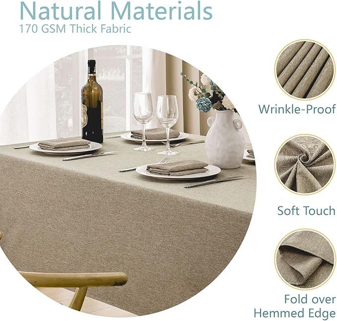 2 Pack Rectangle Tablecloth, 60x104 inch, Water Resistant Wrinkle Free Linen Textured Table Cloth Washable, Decorative Fabric Table Cover for Dining, Party and Camping, Mocha