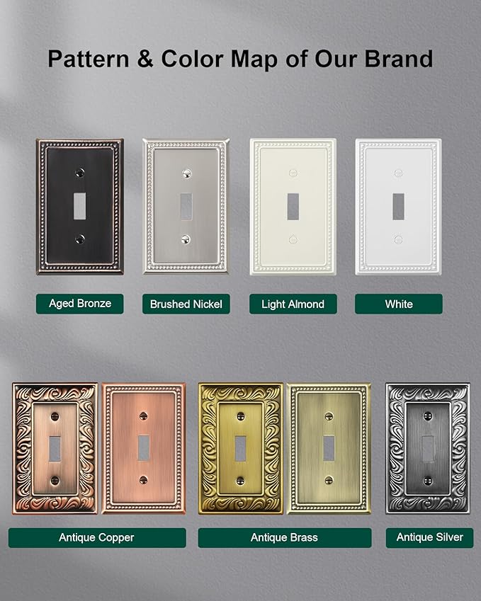 6-Pack Single Toggle Light Switch Cover Plate, Pearls Decorative Switch Plate Covers, Light Almond 1 Gang Metal Wall Plate, Corrosion Resistant