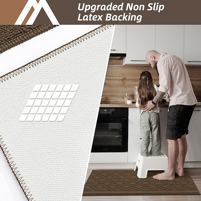 COSY HOMEER-Kitchen-Rugs-and-Mats 20"x32" Non Slip Kitchen Mats for Floor Absorbent Kitchen Rug Washable Kitchen Standing Floor Mat for Sink Mat,Throw Rug,Entry,Laundry,Brown