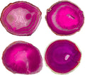 AMOYSTONE Pink Agate Slice Coasters Large 4-5 INCH, Set of 4 Natural Stone Cup Mat with Rubber Bumpers, Home Decor