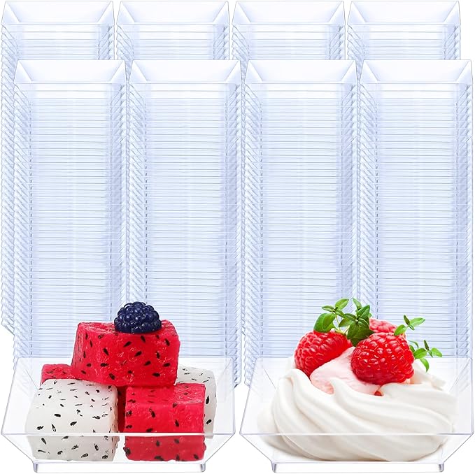 500 Pieces Mini Square Dessert Plates 2.5 x 2.5 Inch Disposable Appetizer Plates Small Plastic Dish for Dessert Salad Appetizer Sauces Tastings Cake Wedding Party Serving (Clear)