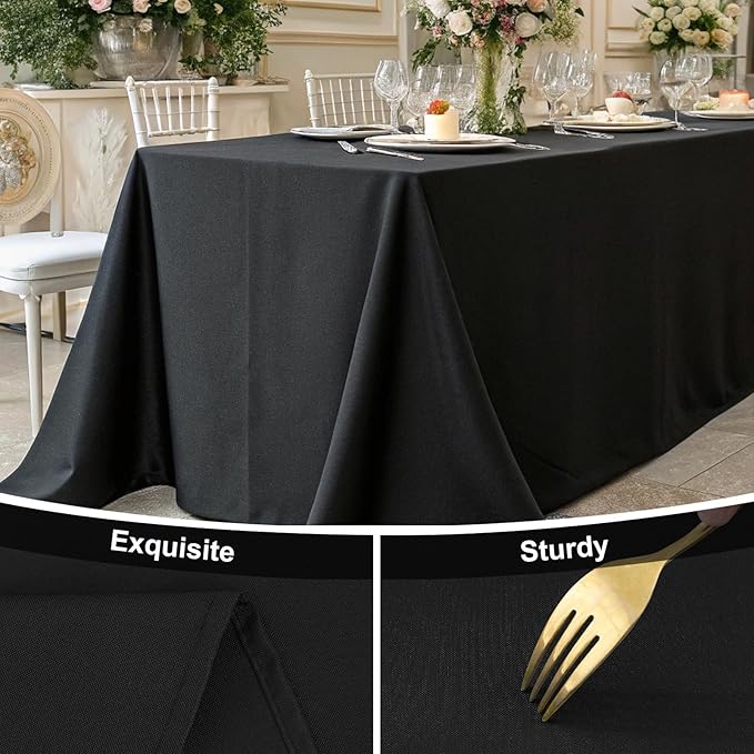 Smiry Rectangle Table Cloth, Waterproof Anti-Scratch Polyester Tablecloth, Decorative Washable Fabric Table Cover for Dining, Buffet, Parties and Outdoor, 60x120, Black