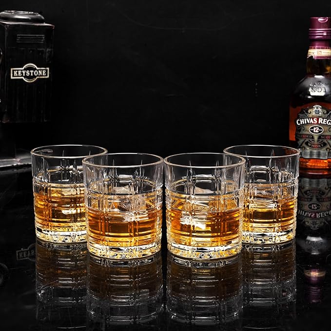 KANARS Crystal Whiskey Glasses - 10 Oz Rock Glasses in Luxury Gift Box - Set of 4 Lowball Bourbon Glass Tumbler for Birthday, Wedding Anniversary, Valentine's Day and Retirement