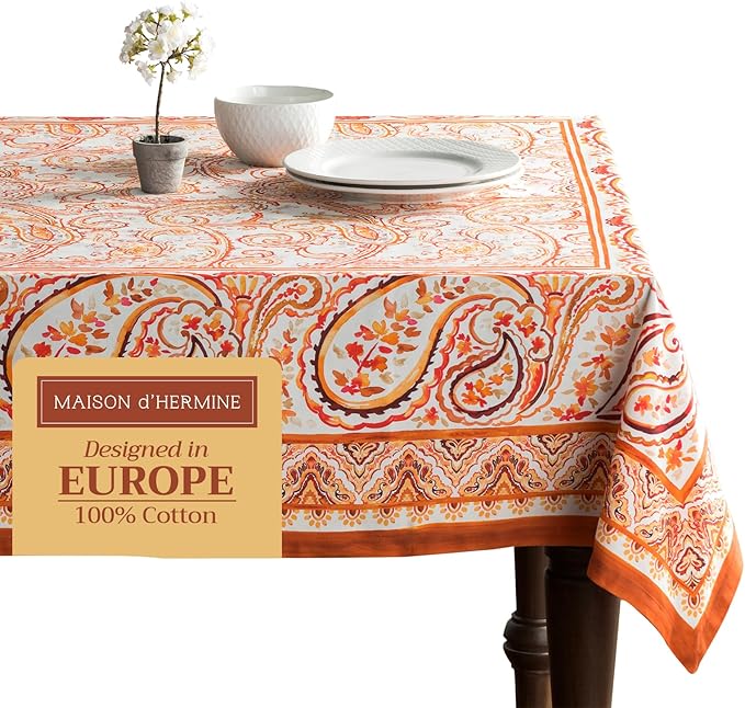 Maison d' Hermine Table Cloth Square Table 100% Cotton 60 x 60 Inches Fall Tablecloth Reusable Everyday Use for Thanksgiving Christmas Decorations Dining Farmhouse Party (Palatial Paisley)