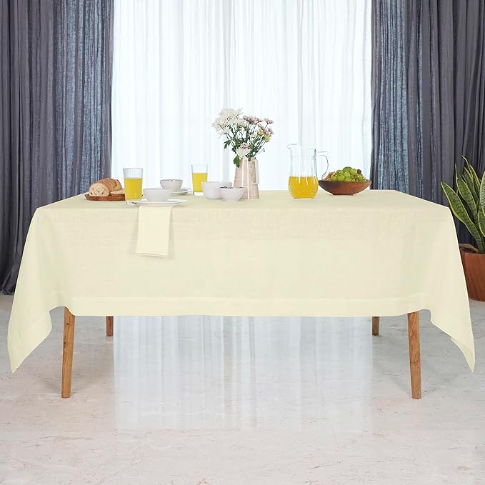 D'Moksha Homes Linen Cream Tablecloth 60 x 132 Inch - 100% Pure Linen Rectangular Tablecloth - Machine Washable Table Cloth for Spring, Easter