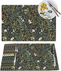 Botanical Print Floral Placemats Set of 4 Black Sage Green Spring Flower Plant Wipeable Table Mats Reusable Washable PVC Rectangle Place Mats for Kitchen Dining Home Decor 12x18 Inches