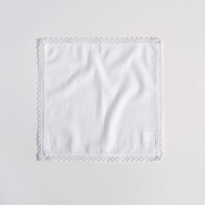 FINGERCRAFT Dinner Cloth Napkins in 100% Cotton, 12 Pieces Small Table Napkin Cloth,12 inches, Mitered Corners for Every Day Use Christmas Napkins Cloth Good Absorbency Lace White