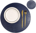 Round Leather Placemats for Round Tables Set of 8, Blue Table Place Mats and Coasters, Washable Easy to Care for Indoor Decor 13" Diameter
