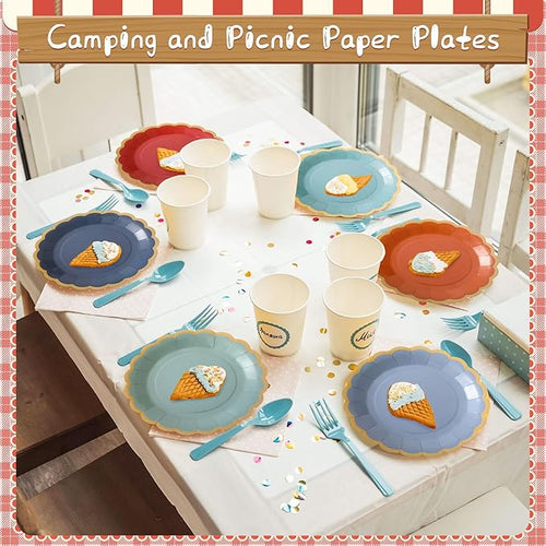 48 Pcs Boho Colorful Paper Plates 9 Inch Gradient Scalloped Paper Plates Disposable Dinner Dessert for Birthday Wedding Bridal Party Supplies, 6 Colors