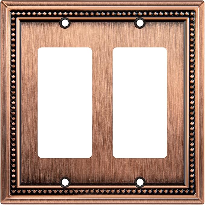 Henne Bery Sunken Pearls Heavdy Duty Decorative Wall Plate Switch Plate Outlet Cover (Double Decorator, Antique Copper)