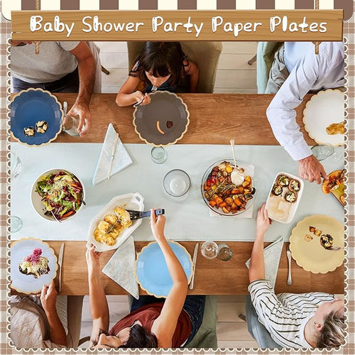 48 Pcs Blue Brown Paper Plates 9 Inch Gradient Scalloped Paper Plates Disposable Dinner Dessert for Birthday Wedding Bridal Party Supplies, 6 Colors