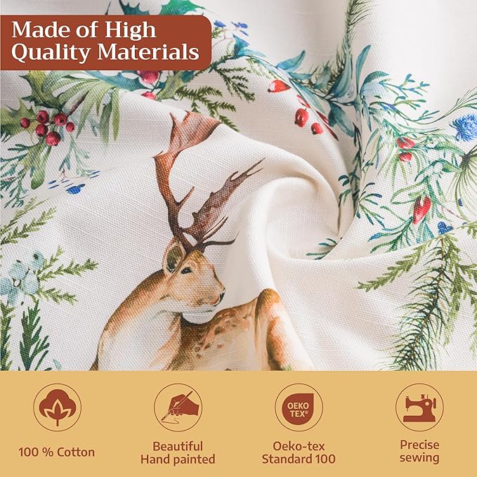 Maison d' Hermine Table Cloth Rectangle Table 100% Cotton 70 x 90 Inches Fall Tablecloth Reusable Everyday Use for Thanksgiving Christmas Decorations Dining Farmhouse Party (Holly Time)