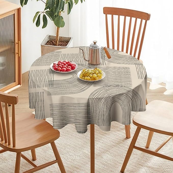 Boho Round Tablecloth, Mid Century Minimalist Abstract Aesthetic Modern Tablecloth for Home Party Dining Room Kitchen Decor 70Inch(178cm)
