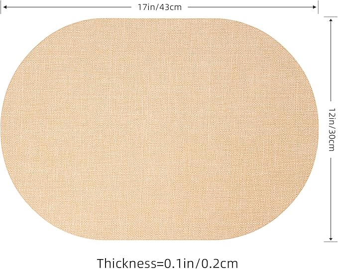 Oval Placemats for Dining Table Set of 6, Washable Leather Table Mats, Waterproof Heat-Resistant Non-Slip Kitchen Placemats, Simple Style Oval Design