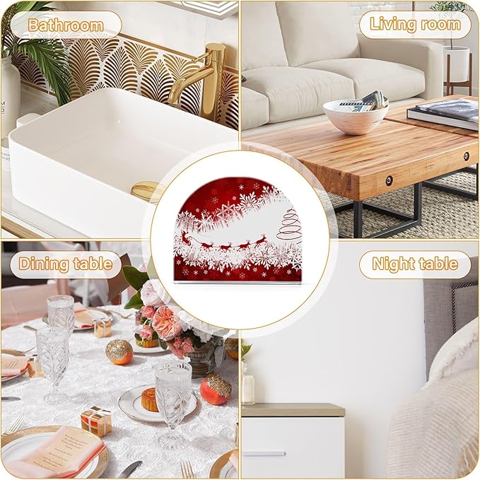 Napkin Holder Red Christmas Crystal Clear Acrylic Napkin Holders,Deer Paper Napkin Holder Dining Table Dispenser for Kitchen Restaurant Home Decor Bar Accessories