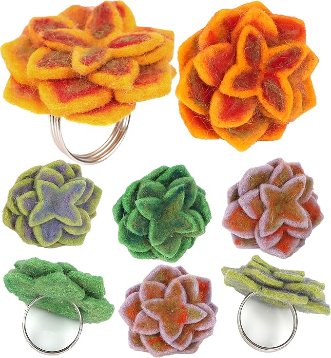 CLEENTABLE Wool Felt Napkin Ring Set of 8 - Elegant Flower Spring & Farmhouse Table Décor with Silver Electroplated Metal Alloy Base - Perfect for Banquet Table Decor & Daily Use (Multi)