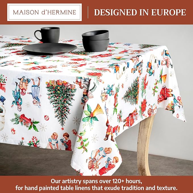 Maison d' Hermine Table Cloth Rectangle Table 100% Cotton 70 x 120 Inches Fall Tablecloth Reusable Everyday Use for Thanksgiving Christmas Decorations Dining Farmhouse Party (Chromo)