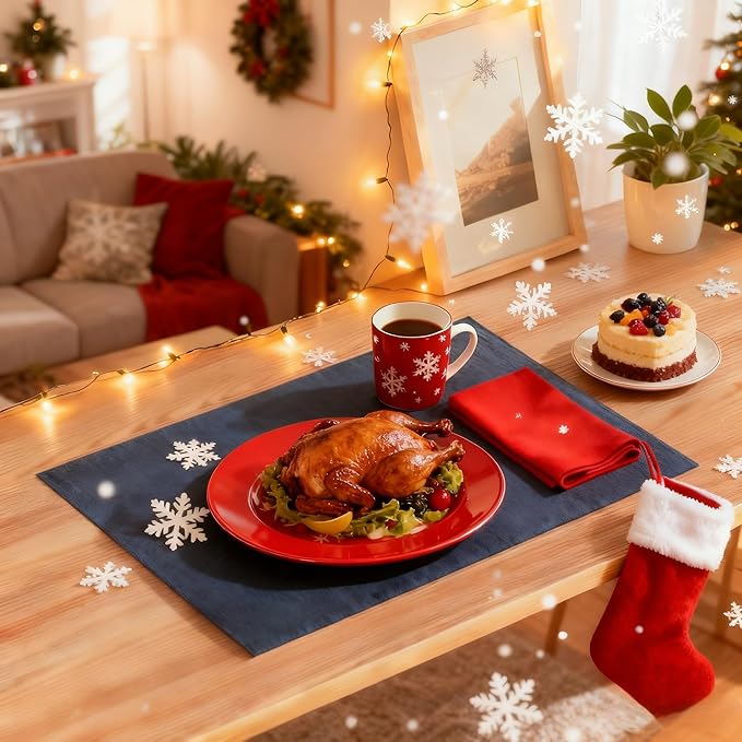 DOLOPL Placemats Set of 4, Reversible Wipeable & Heat Resistant Place Mats, Modern Faux Leather Table Mats for Kitchen, Neutral Waterproof Tablemats for Dining Table Decor, Wedding, Party(Navy Blue)