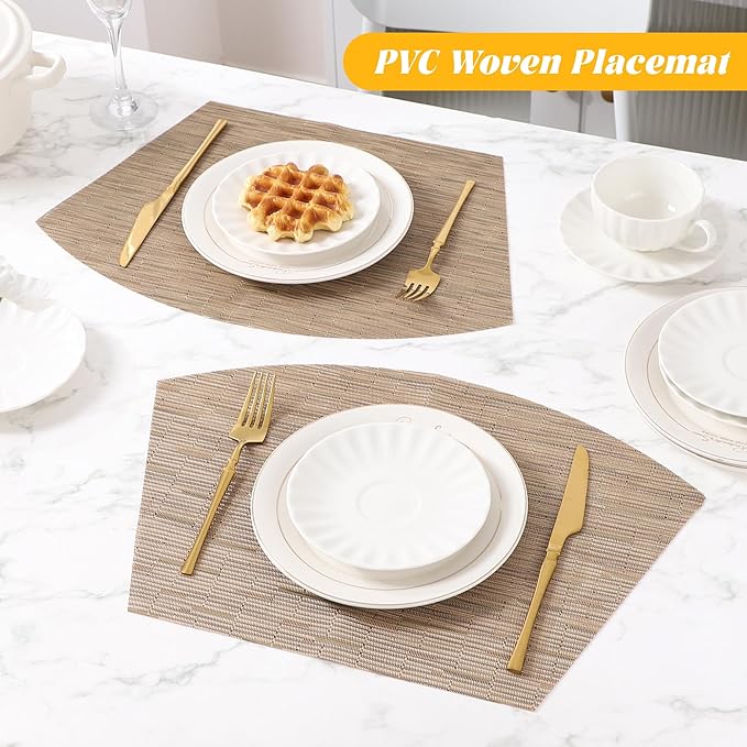 roddyricch Wedge Placemats for Round Tables, Set of 4 Non-Slip PVC Round Table Placemats - Heat Resistant & Wipe Clean Centerpiece Mats for Dining Kitchen Decor (Dark Gray)
